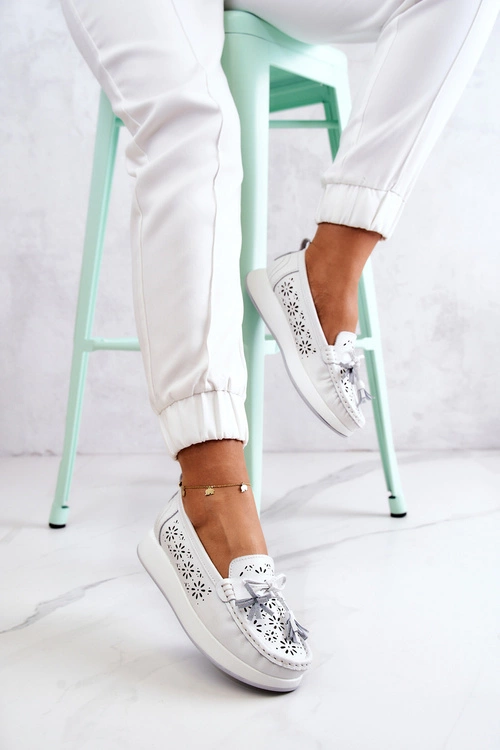 Damskie Ażurowe Mokasyny Na Platformie Białe Louise