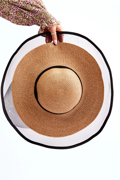 Modny Damski Kapelusz Z Siateczką Beżowy