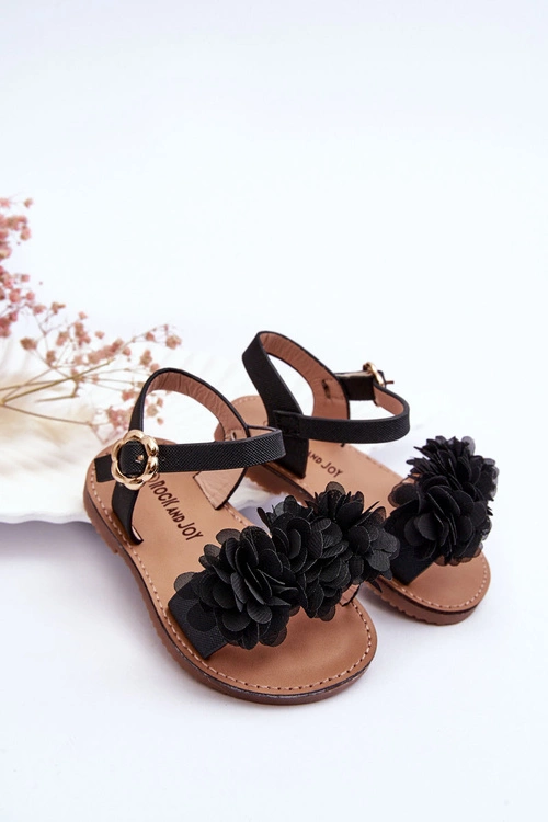 Modne Dziecięce Sandały Z Kwiatami Czarne Poly