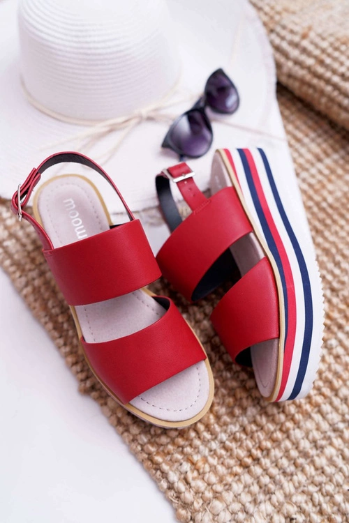 Sandały Damskie Na Platformie Czerwone Aurera