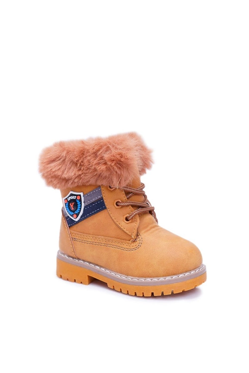 Dziecięce Chłopięce Botki Ocieplane Futerkiem Trapery Camel Cobi
