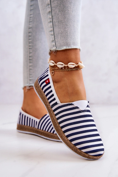 Espadryle Damskie Big Star Slip-on Paski FF276027 Granatowe