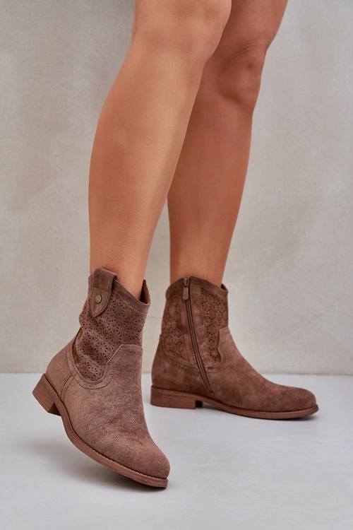 Ażurowe Botki Na Płaskim Obcasie S.Barski HY51-063 Brązowe