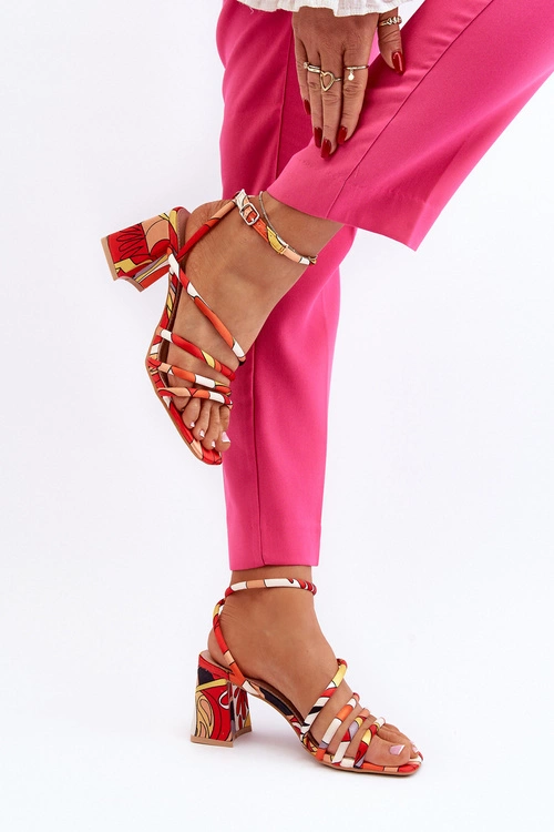 Wzorzyste Sandały Na Słupku Pomarańczowe Jenglla