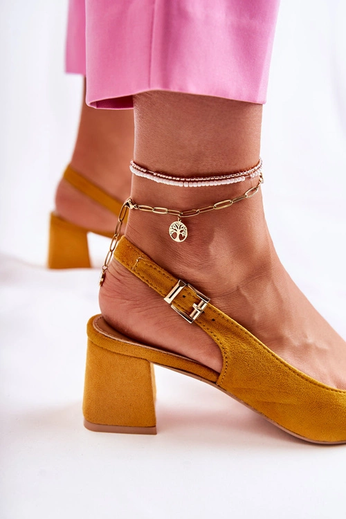 Zamszowe Czółenka W Szpic Żółte Ashley