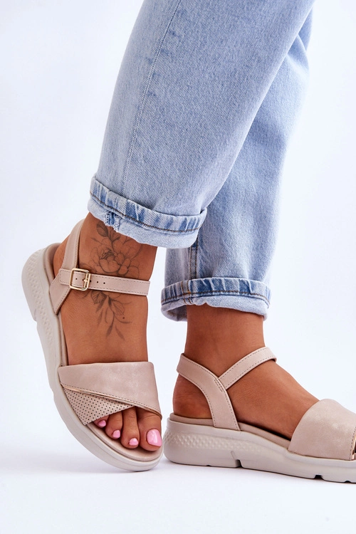 Damskie Sandały Comfort Shoe Na Koturnie Nude Ingrid