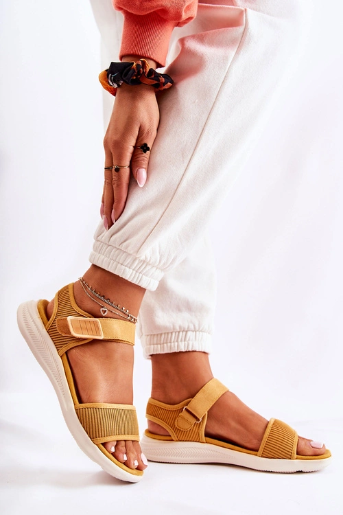 Damskie Wygodne Sandały Na Rzep Żółte Sidney