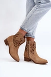 Zazoo 3404 Ażurowe Botki Kowbojki Na Niskim Obcasie Zamszowe Beżowe