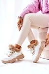 Skórzane Ocieplane Sportowe Buty Biało-Beżowe Shiney