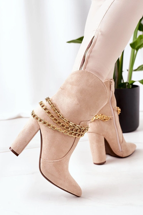 Ocieplane Botki Na Słupku Beżowe Good Impression