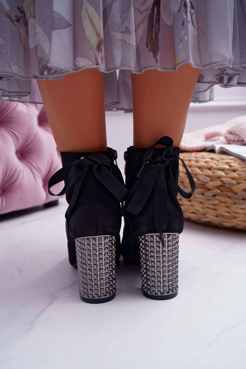 Botki Damskie Na Słupku Rock Suwak Czarne Stein