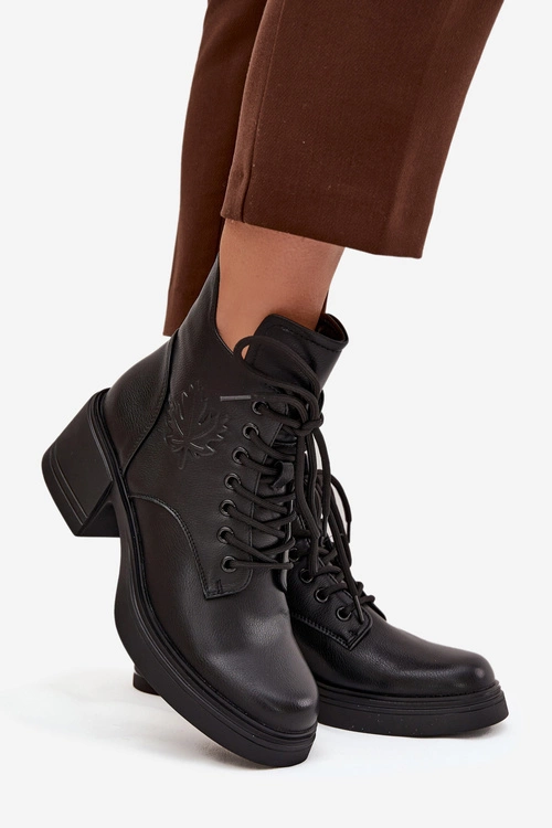 Botki Damskie Skórzane Na Klocku Ocieplane Vinceza 39950 Czarne