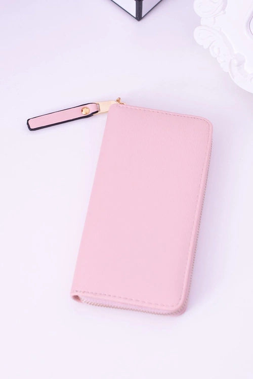 Duży Damski Prążkowany Różowy Portfel Złote Okucia