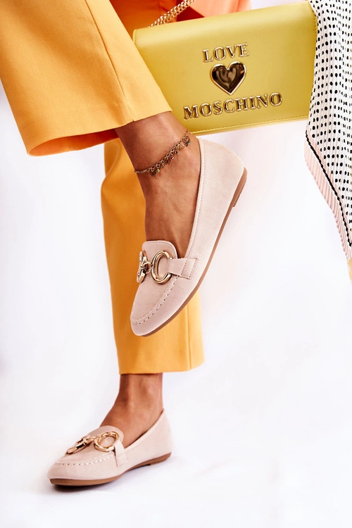 Damskie Zamszowe Mokasyny Z Ozdobą Beżowe Reality