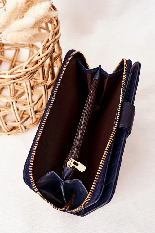 Duży Portfel Damski Z Kieszenią Granatowy