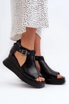 Sandały Damskie Na Platformie I Koturnie Z Eko Skóry Czarne Hloeli