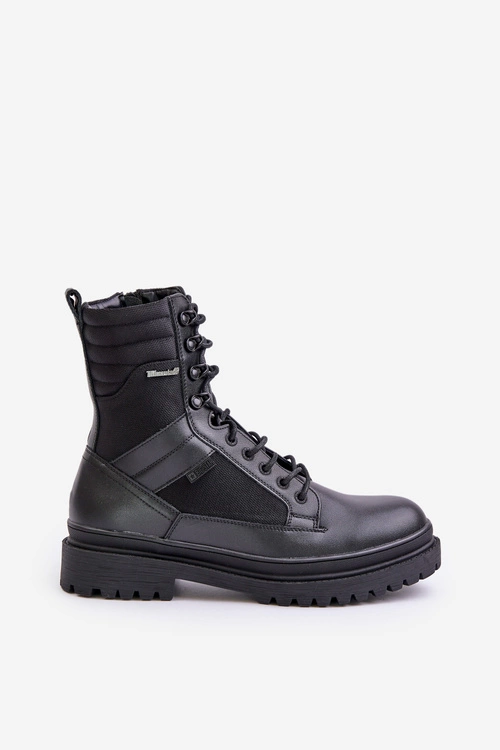 Skórzane Trapery Botki Męskie Ocieplane Big Star OO174164 Czarne