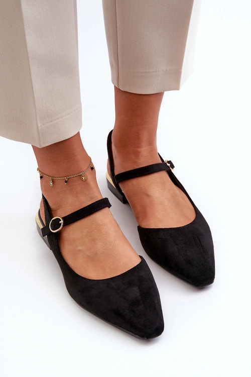 Baleriny Damskie Na Niskim Obcasie Z Odkrytą Piętą Sergio Leone SK831 Czarne