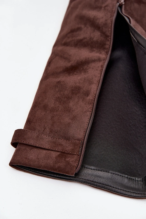 Kozaki Eko Zamszowe Obcas Słupek Na Zamek Ocieplane Wywinięta Cholewka Czekoladowe Evyra