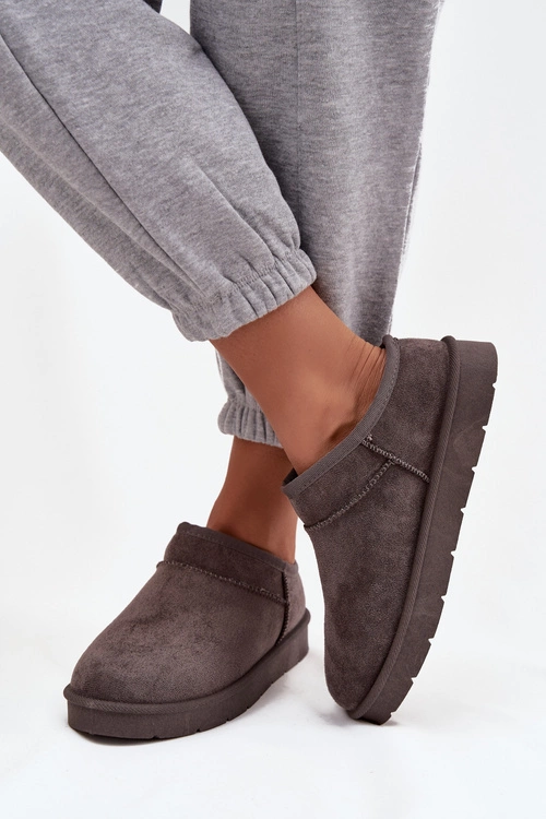 Śniegowce Damskie Ocieplane Futerkiem Ciemnoszare Serenne