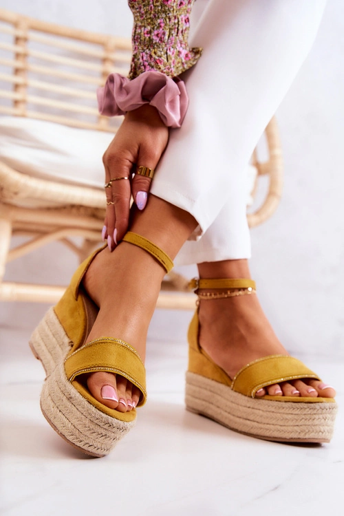 Damskie Sandały Na Koturnie Z Cyrkoniami Żółte Linette