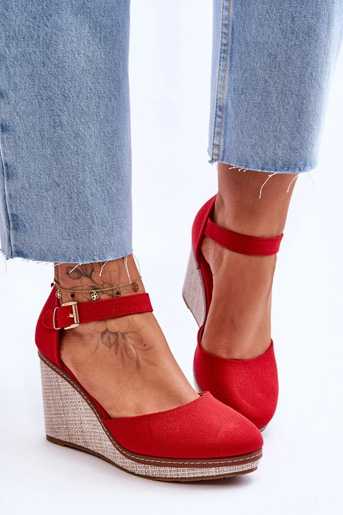 Damskie Klasyczne Sandały Na Koturnie Czerwone Malani