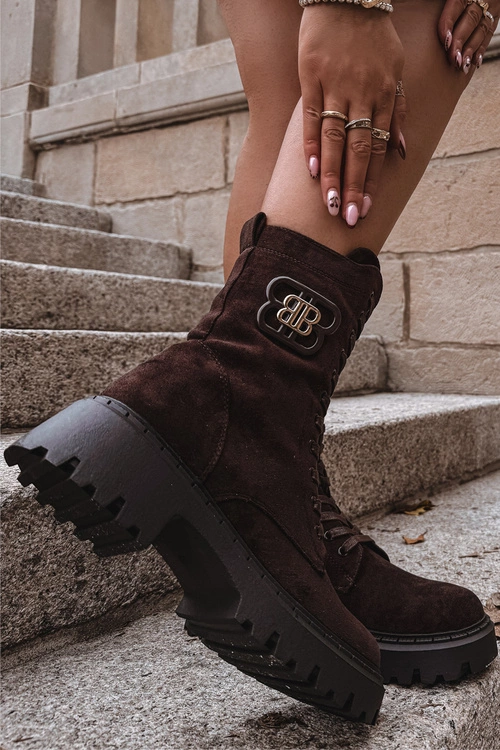 Botki Wokrery Damskie Z Ozdobnym Elementem Ocieplane Czekoladowe Kalindra