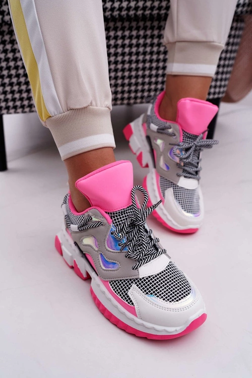 Sportowe Damskie Buty Kolorowe Wstawki Fuksja Colored