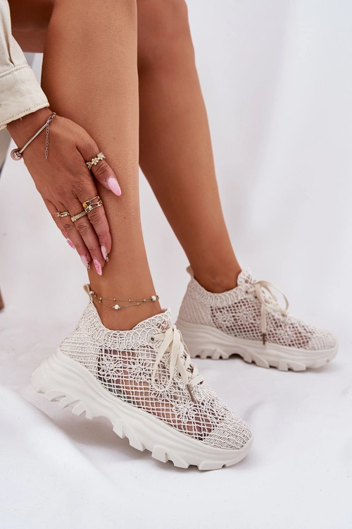 Sneakersy Damskie Z Szydełkową Cholewką Beżowe Jelhiris
