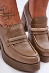 Skórzane Półbuty Na Słupku Z Ozdobą Ciemnobeżowe Lemar Gelanor