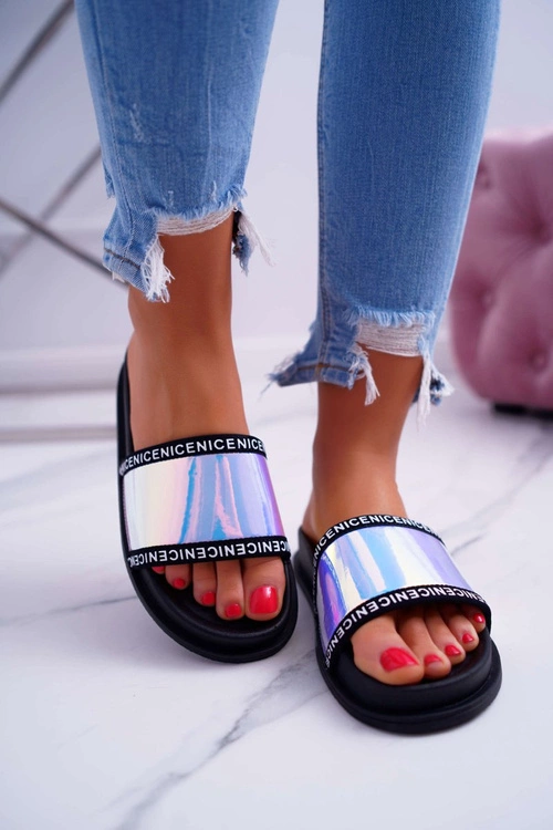 Damskie Klapki Czarne Opalizujące Nerdo