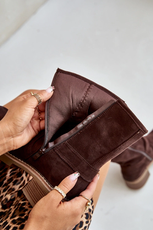 Botki Damskie Na Niskim Obcasie Z Klamrami Brązowe Zudra