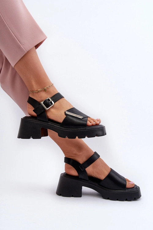 Sandały Damskie Z Eko Skóry Na Obcasie I Platformie Vinceza 36257 Czarne