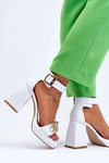 Damskie Zamszowe Sandały Na Masywnym Obcasie Lewski Shoes 3207 Białe