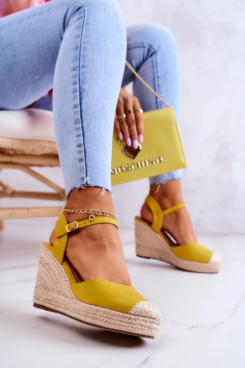 Damskie Espadryle Na Plecionej Platformie Żółte Canillo