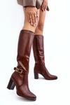 Kozaki Damskie Na Słupku Z Klamrą Ocieplane Brązowe Sendilia 