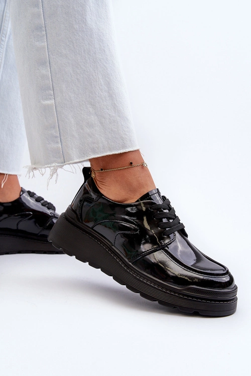 Lakierowane Półbuty Damskie Skóra Naturalna Czarne Scadaria