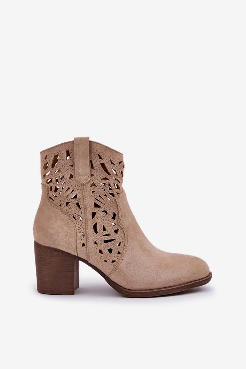 Ażurowe Botki Na Słupkowym Obcasie Beżowe Nurissa