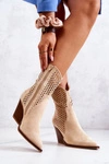 Botki Kowbojki Ażurowe Na Słupku Beżowe Caroline