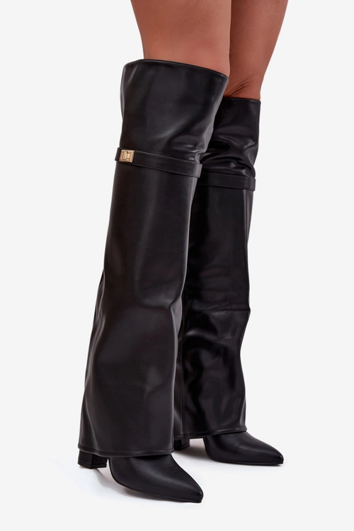 Ocieplane Kozaki Z Wywiniętą Cholewką Za Kolano Obcas Słupek Czarne Serelle