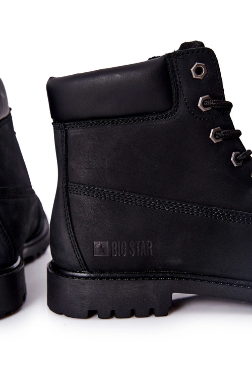 Skórzane Botki Trapery Big Star II174263 Czarne