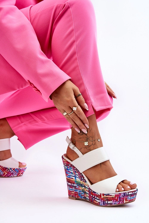 Damskie Sandałki Na Koturnie Białe Calderia