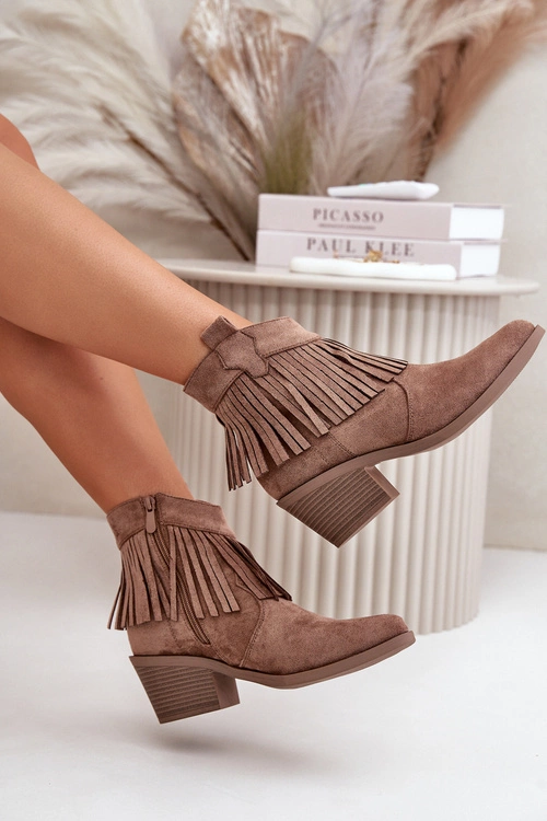 Botki Kowbojki Damskie Na Zamek Eko Zamszowe Brązowe S.Barski HY42-127