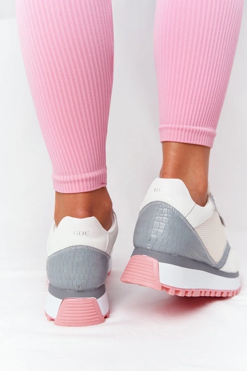 Skórzane Sportowe Buty Na Platformie GOE HH2N4008 Białe