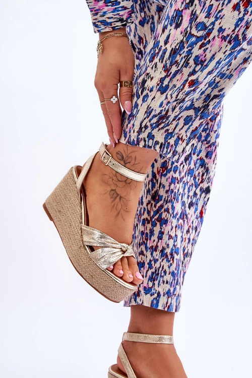 Sandały Damskie Na Koturnie Złote Kendall