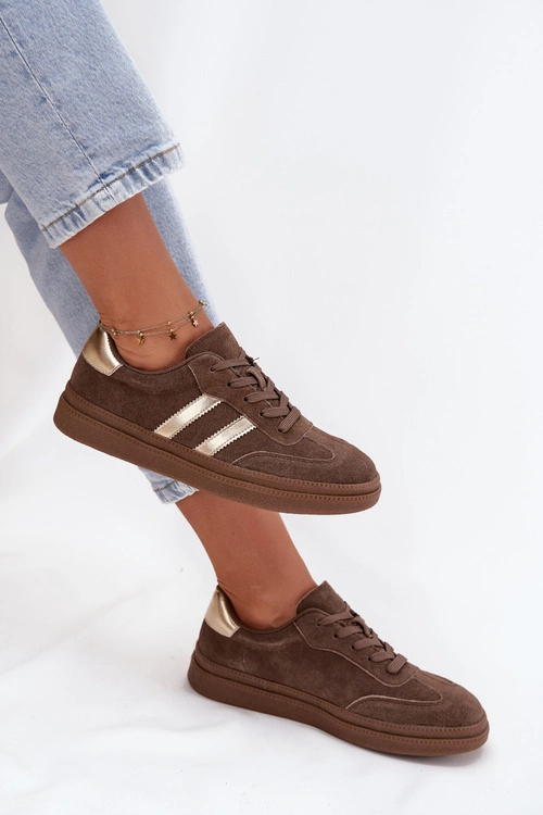 Sneakersy Damskie Zamszowe Na Platformie Brązowe Sylviona