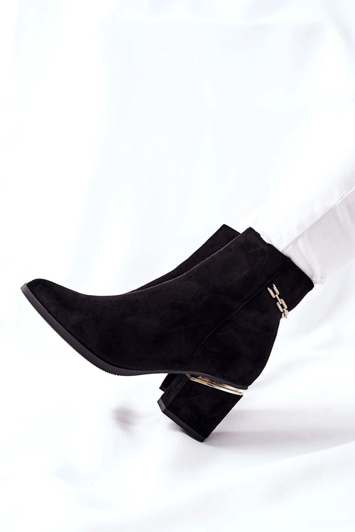 Damskie Zamszowe Botki Na Słupku Czarne One Step