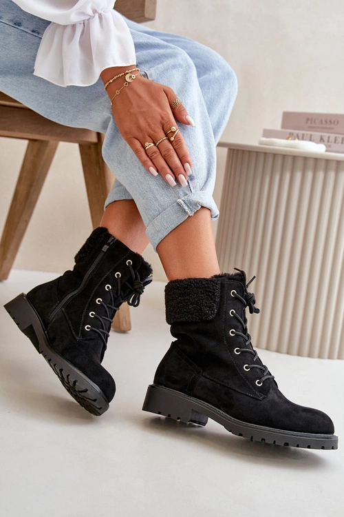 Damskie Ocieplane Botki Workery Na Zamek Czarne Mivael