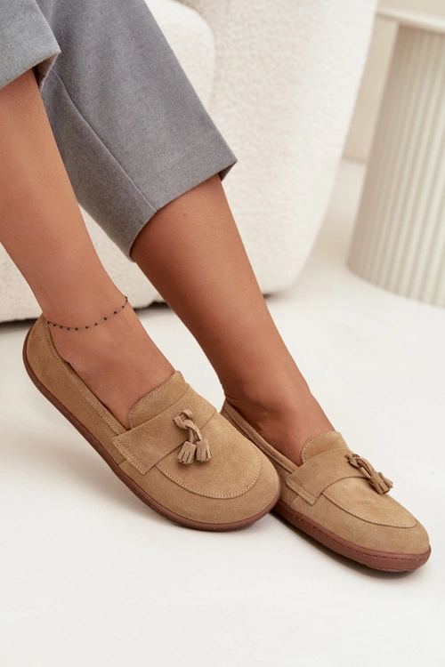 Skórzane Zamszowe Mokasyny Typu Barefoot Zazoo 322 Beżowe