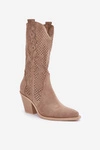 Ażurowe Botki Kowbojki Na Słupku Ciemnobeżowe Salive